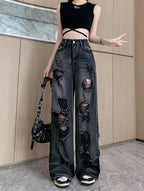 Retro Tattered Jeans High Waist Straight-leg Shorts