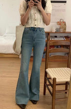 High-waisted, High-elastic, Slim-fitting, Brushed-color, Split-flared Jeans