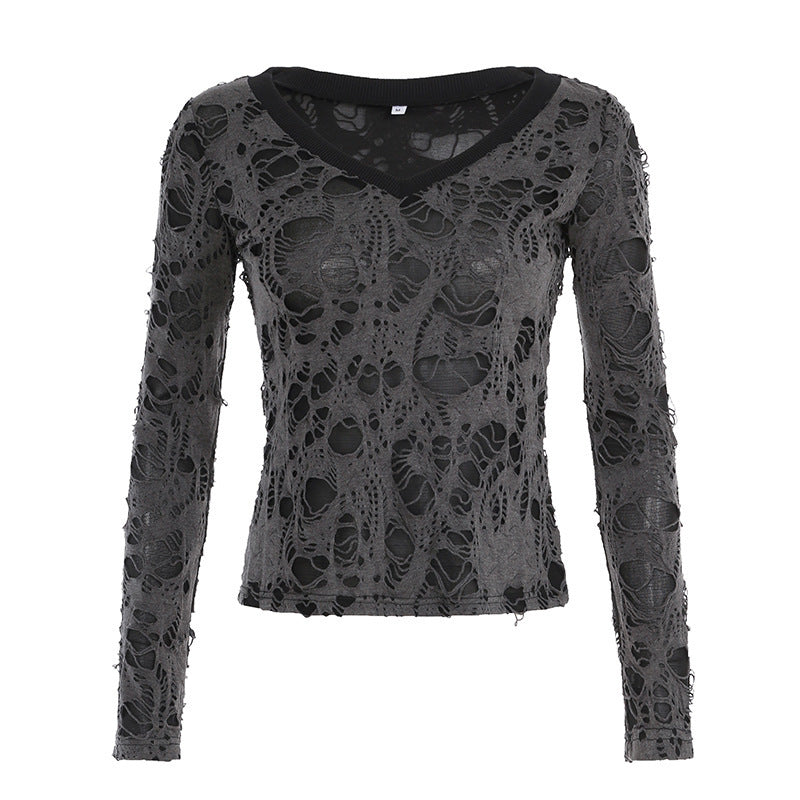 T-shirt Shoulder Personality Slim Fit Hot Girl Long Sleeve