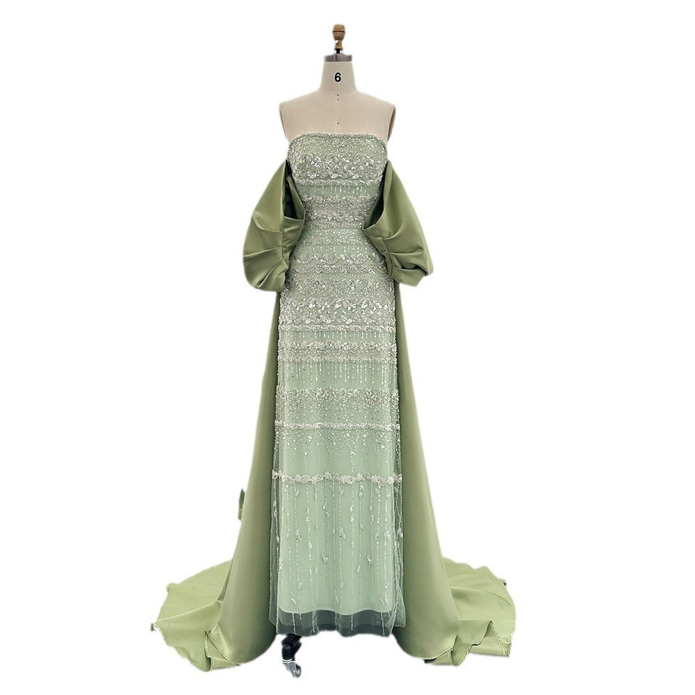 Beads Off-shoulder Satin Trailing Evening Dress