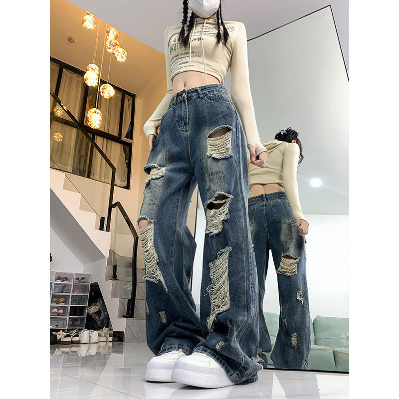 Ripped Lazy Loose Jeans For Women