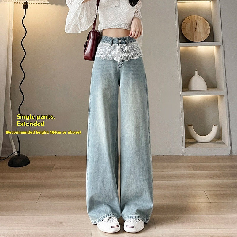 Loose Slimming And Straight Lace Wide Leg Jeans