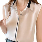 Contrast Color Waistcoat Shirt Women's Outer Wear Shirt Sleeveless Chiffon Comfort And Casual Top