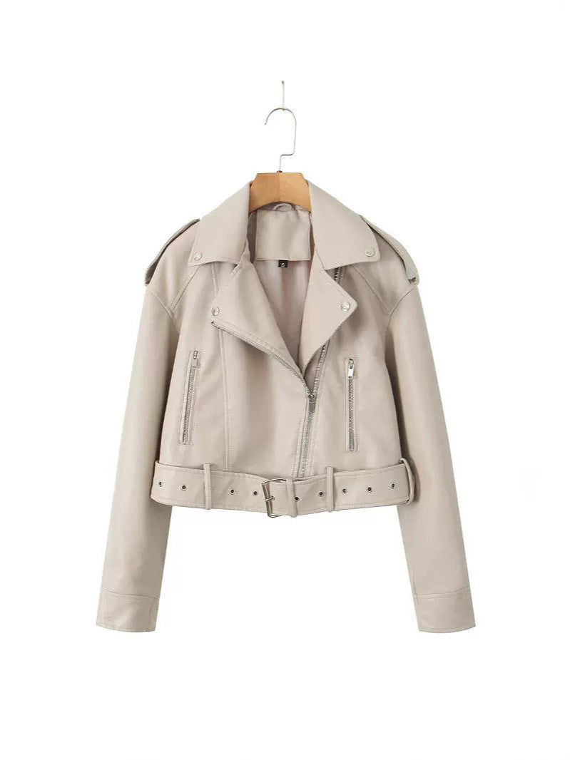 Fashionable Washed Faux Leather Motorcycle PU Zipper Jacket